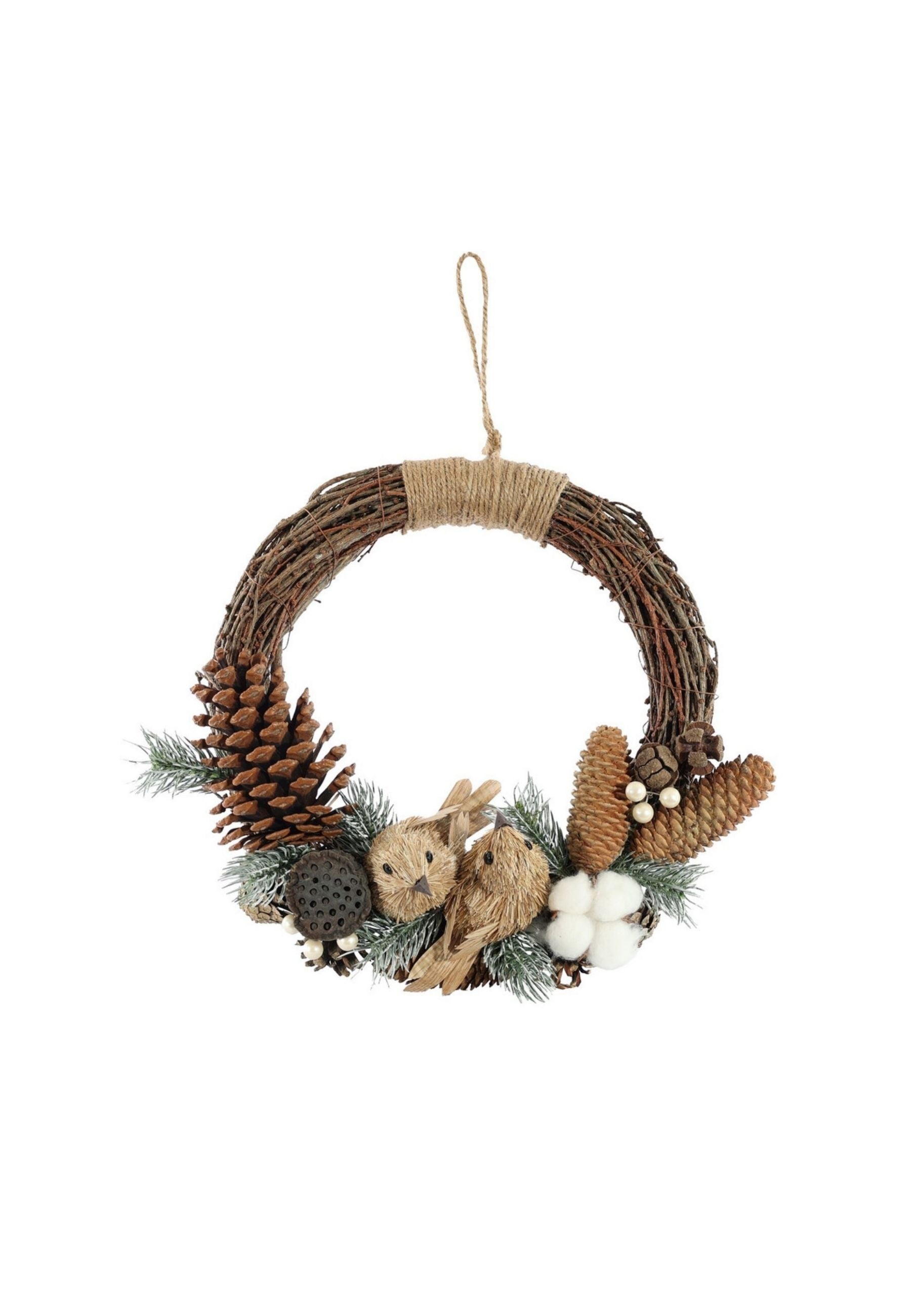 Autumn Birds and Pincecones Half Wreath