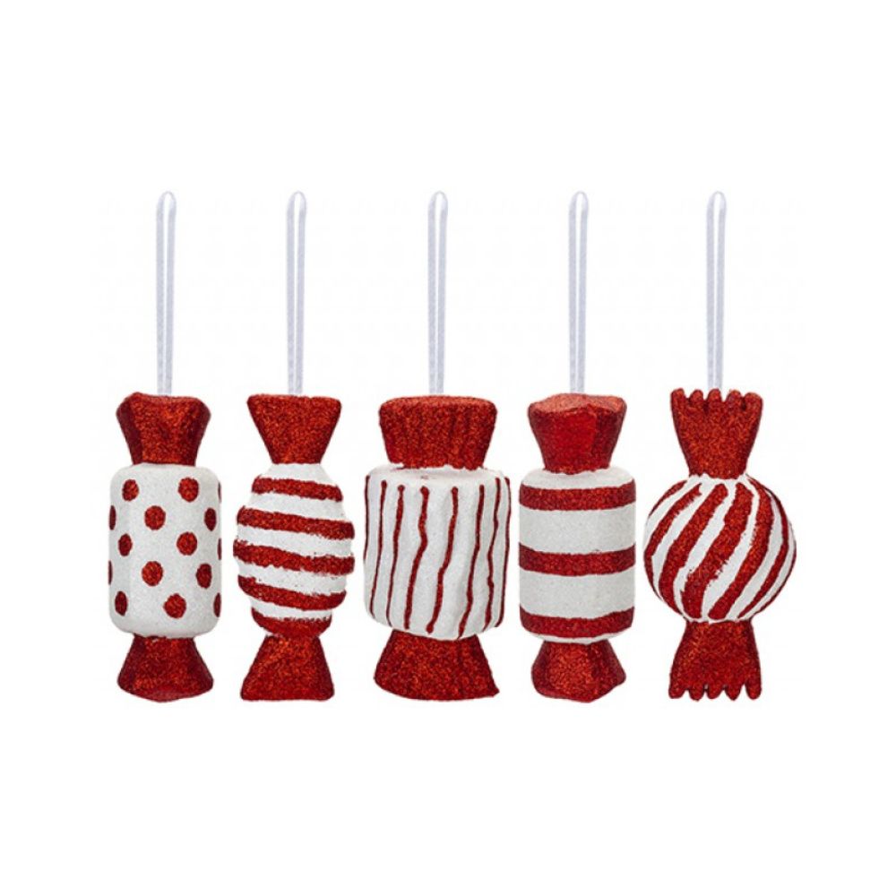 Set Of 5 Hanging Candy Cane Sweet Decoration