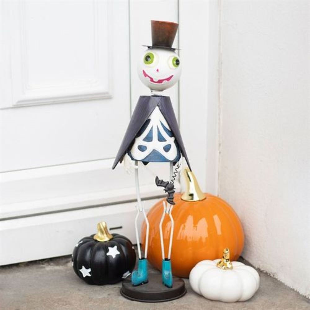 Standing Skeleton Halloween Metal Decor with Hat