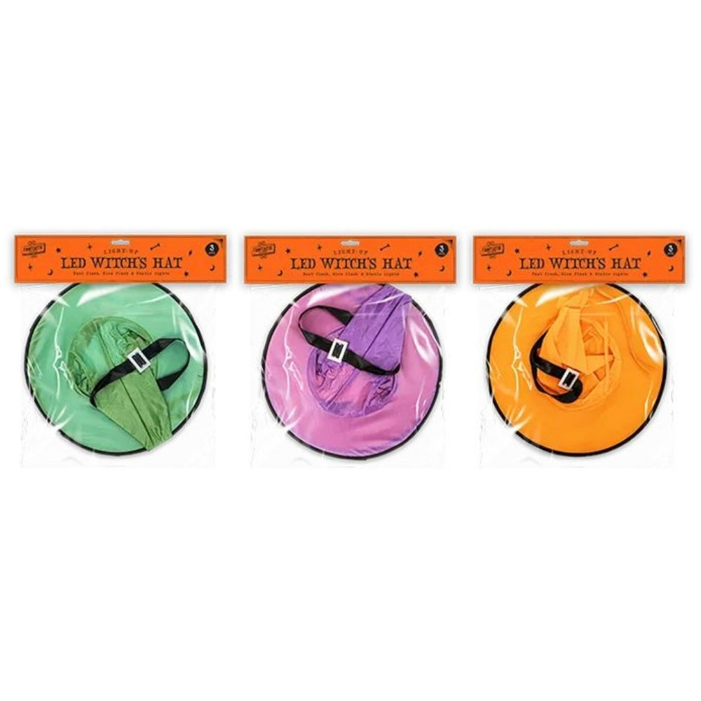 Set of 3 LED Halloween Hanging Witch Hats Light Up