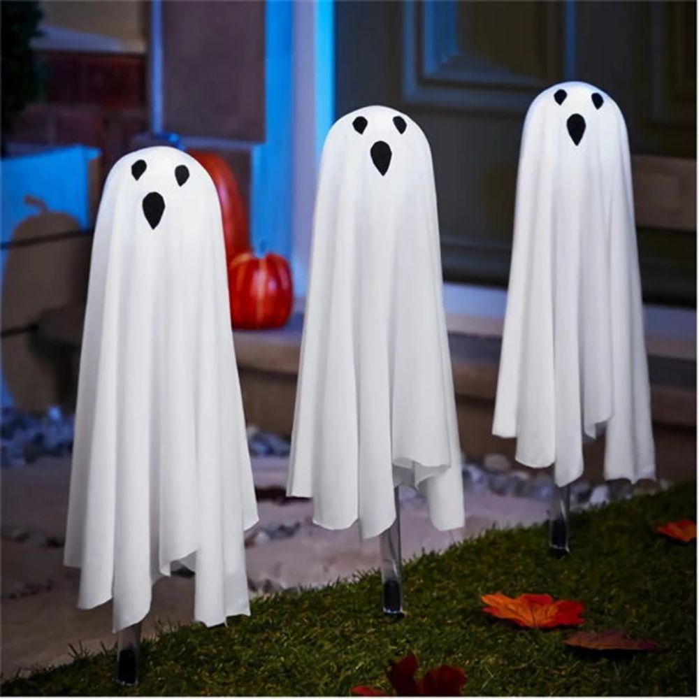 Set of 3 LED Ghost Halloween Stake Lights