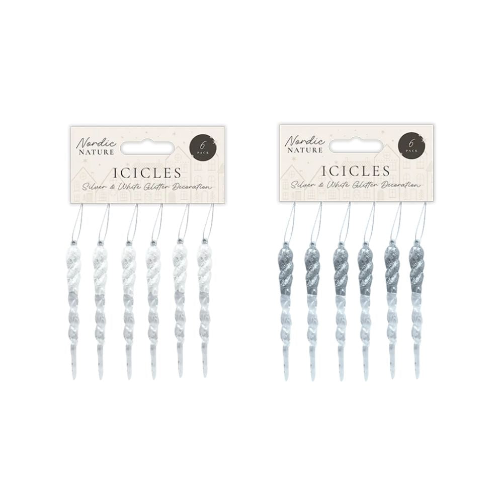Set Of 12 Icicle Glitter Hanging Decoration