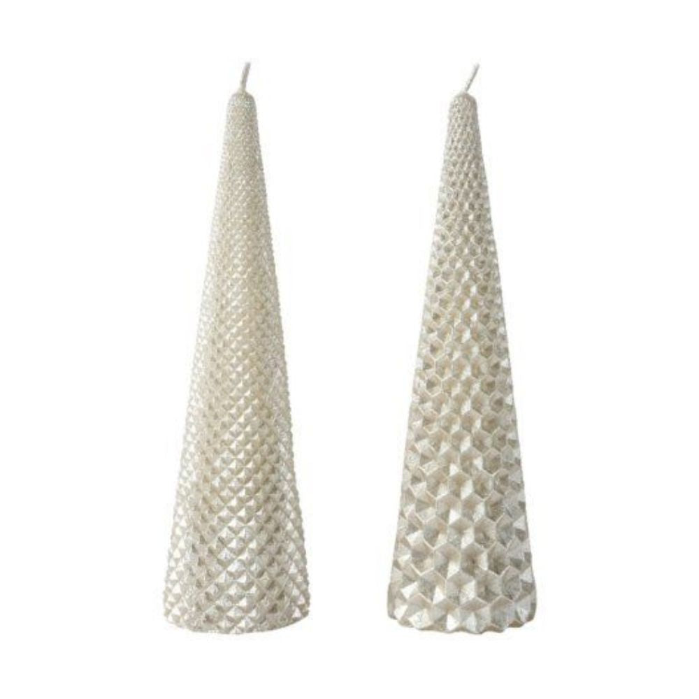 Set Of 2 Metallic Christmas Tree Candles