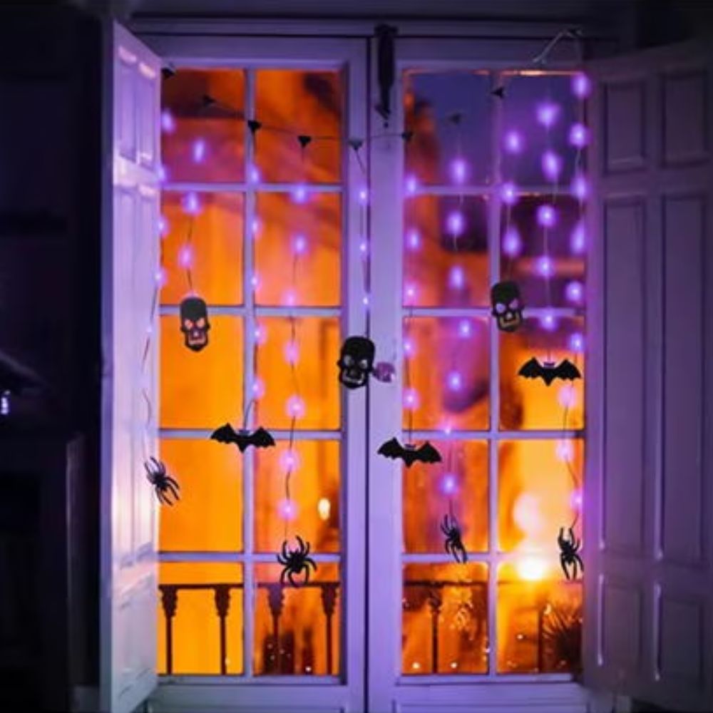 Halloween Skull & Bat LED Curtain String Lights