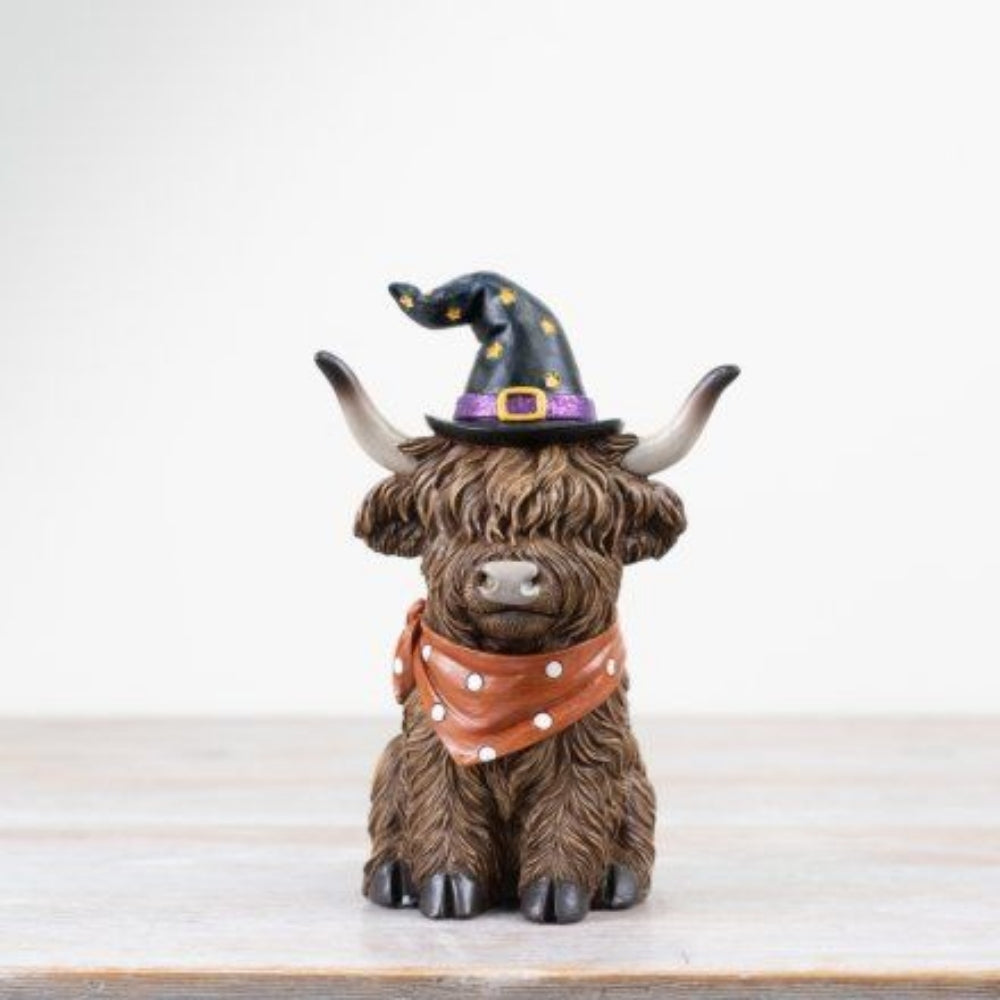 Spooky Highland Cow Halloween Witch Ornament