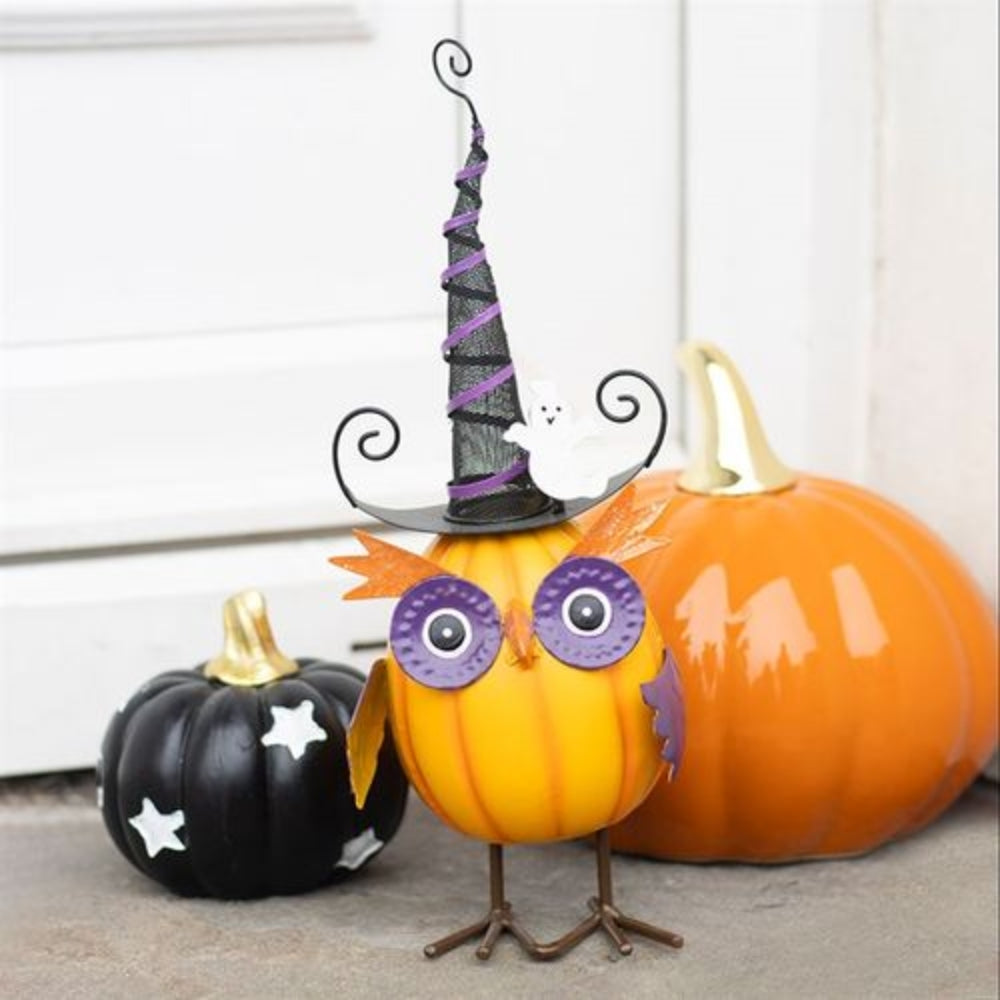 Halloween Witch Owl with Ghost Metal Ornament