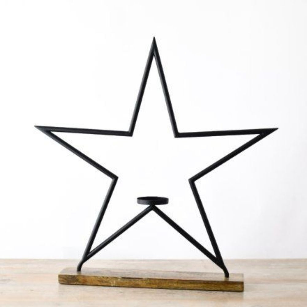 Large Star Tealight Holder Wooden Base