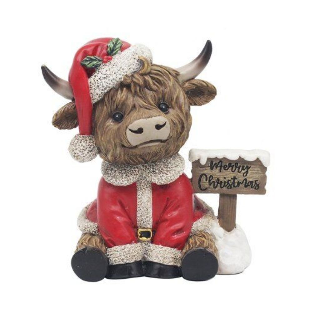 Highland Cow With Merry Christmas Sign