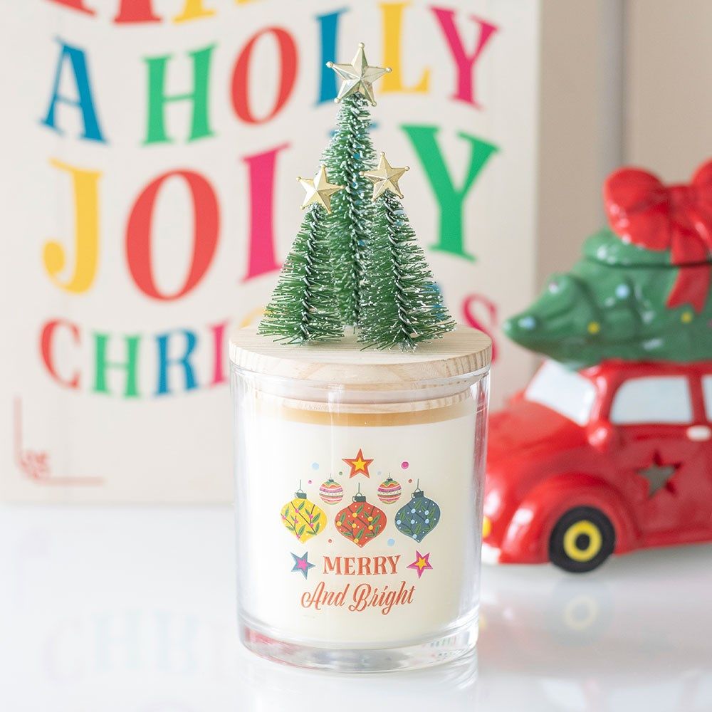 Merry And Bright Christmas Tree Candle