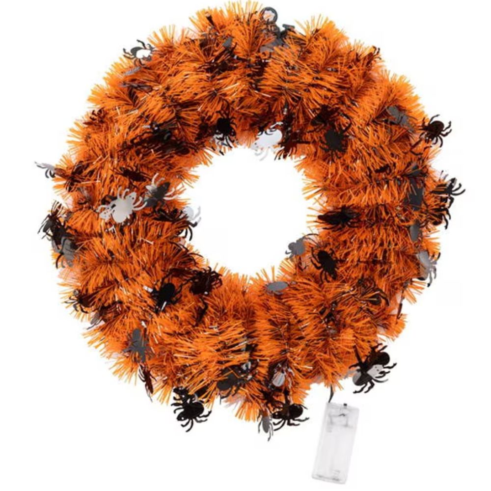 Light-Up Halloween Tinsel Wreath with LED Lights