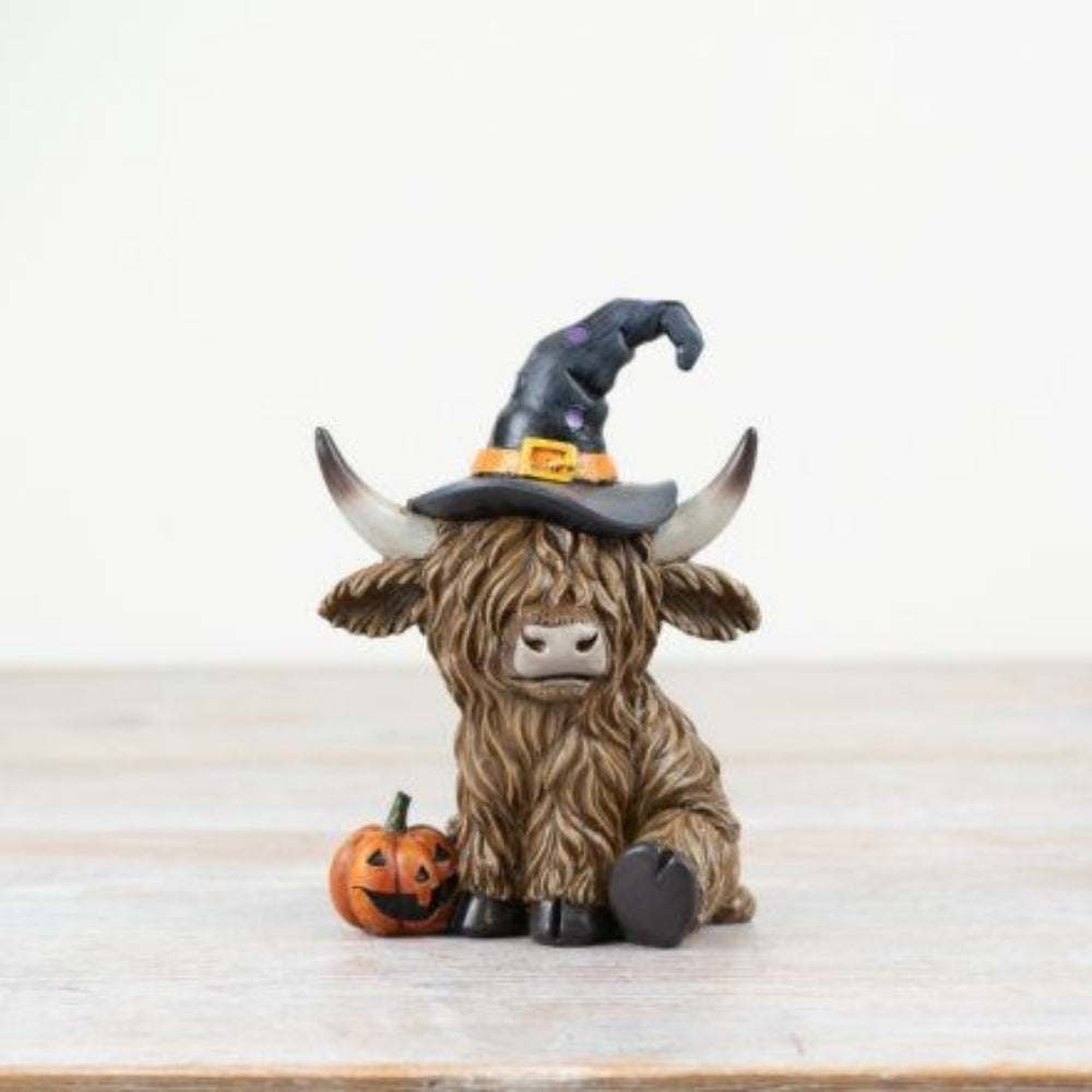 Halloween Highland Cow with Pumpkin Ornament