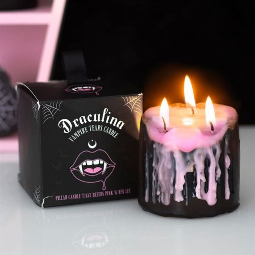 Pink Vampire Tears Halloween Pillar Candle