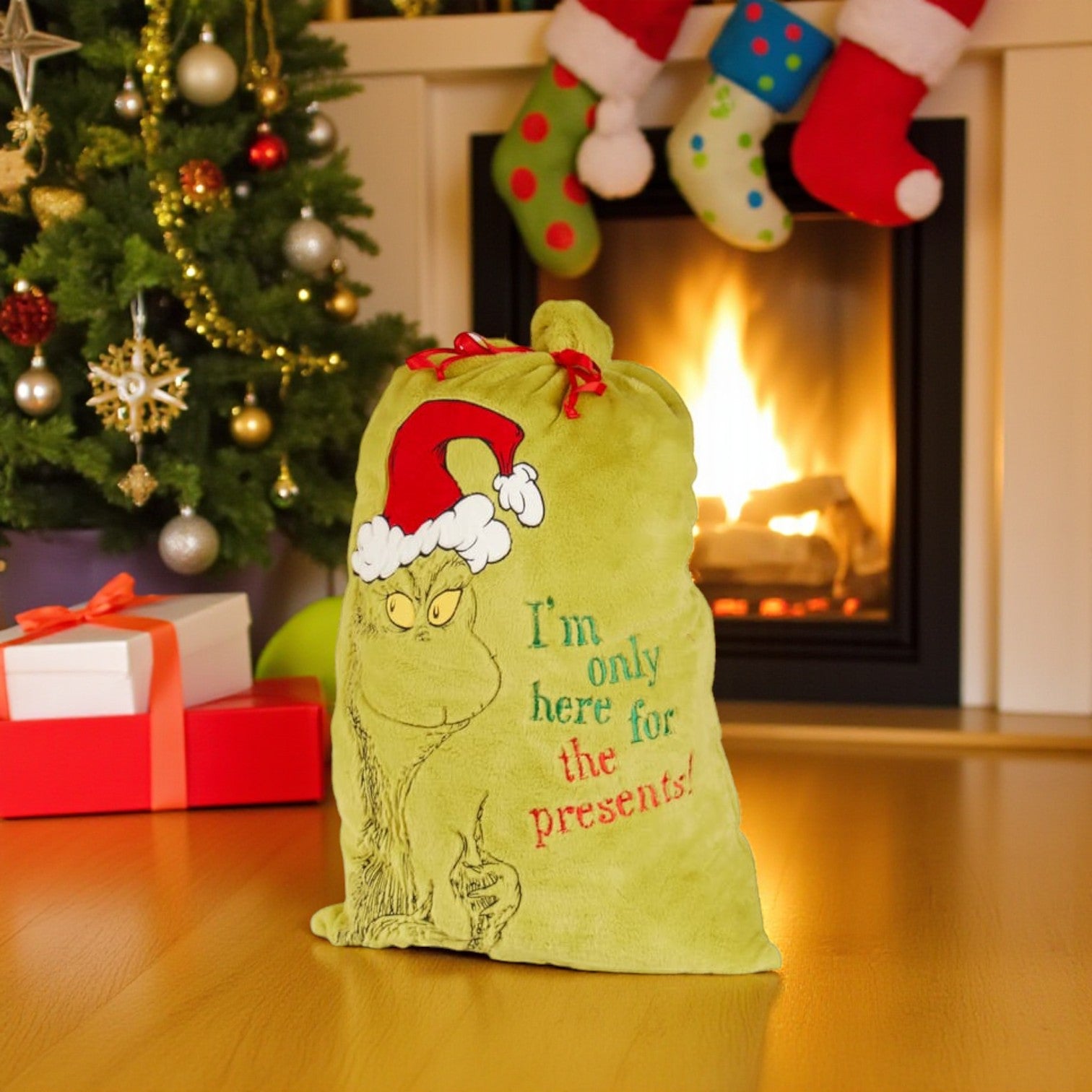 Grinch Here For The Presents Sack