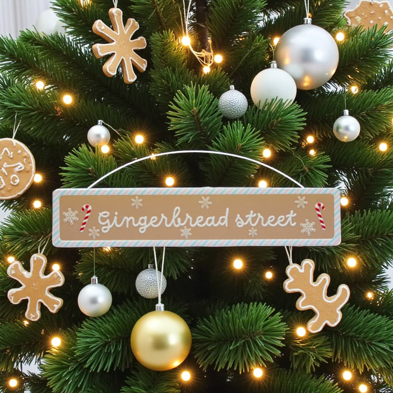 Hanging Gingerbread Street Candy Cane Sign