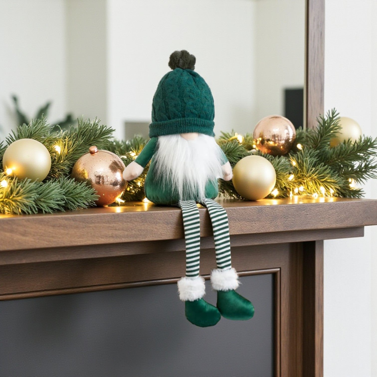 Sitting Woolly Hat Green Christmas Gonk