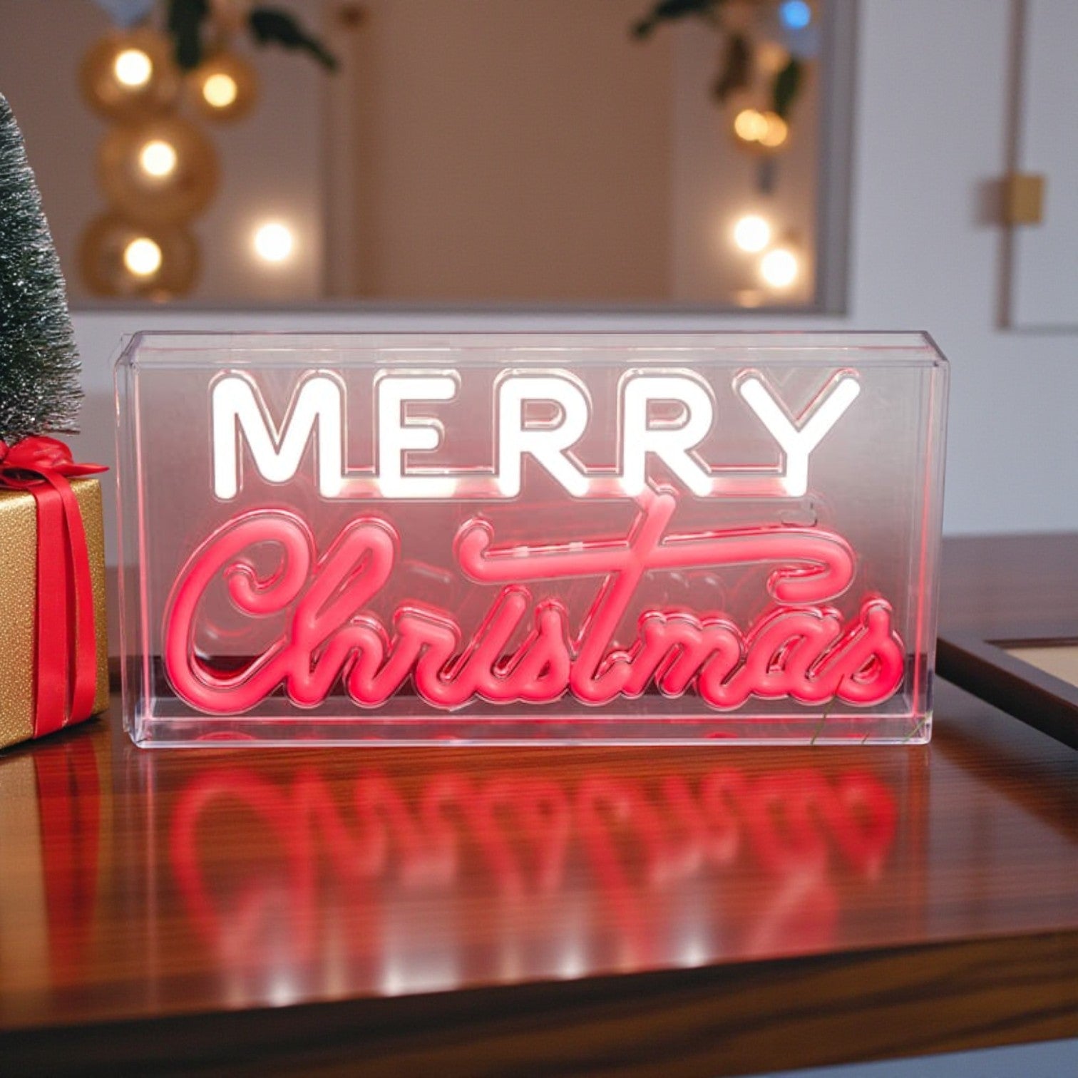 Merry Christmas Neon Sign Standing Plaque