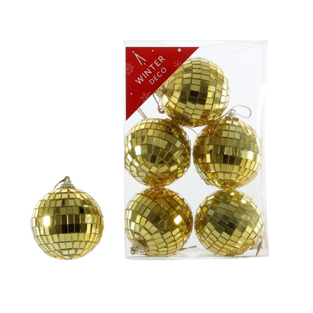 6 Pack Gold Disco Ball Baubles