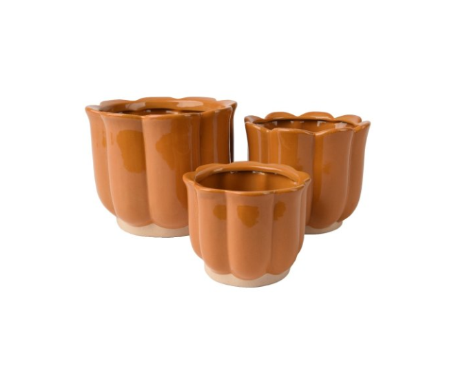 Set Of 3 Caramel Plant Pots Garden Outdoors