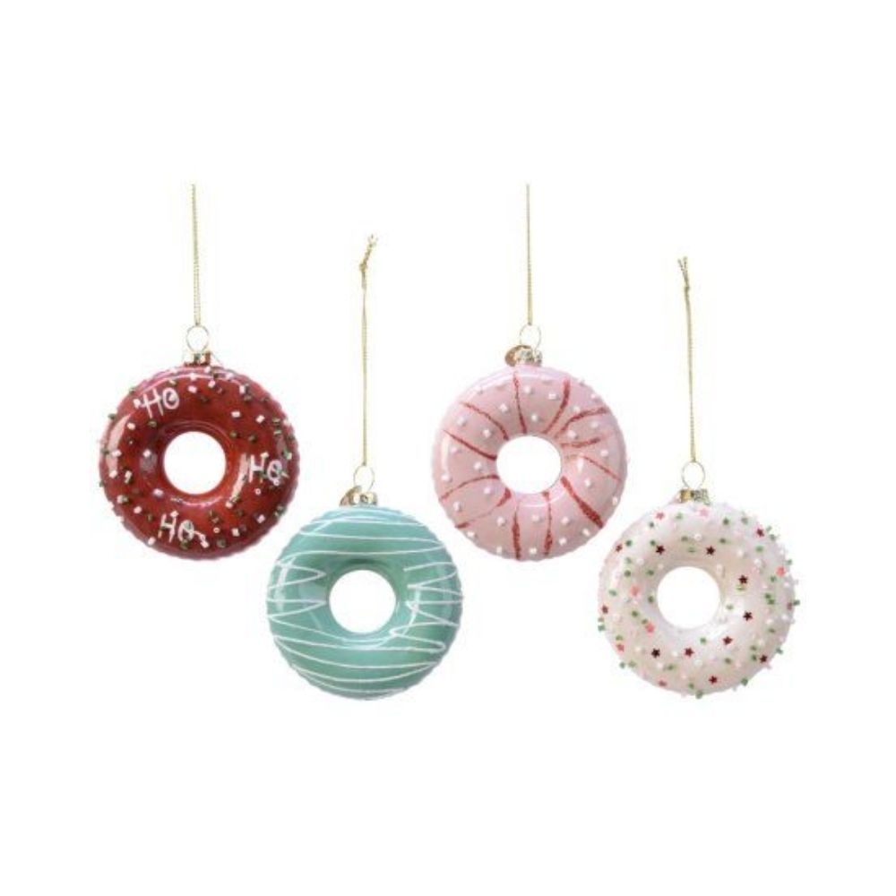 Set Of 4 Hanging Festive Donut Decorations