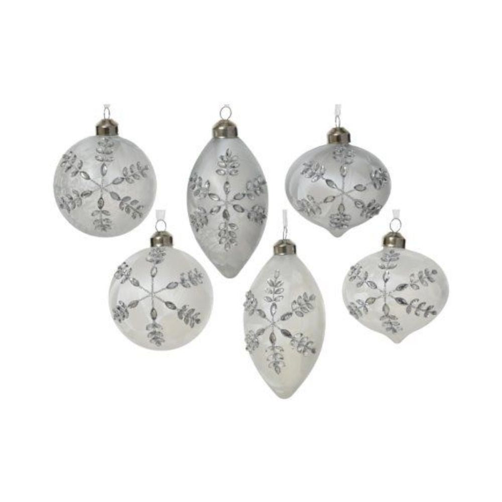Set Of 6 Frosted Glass Gem Baubles