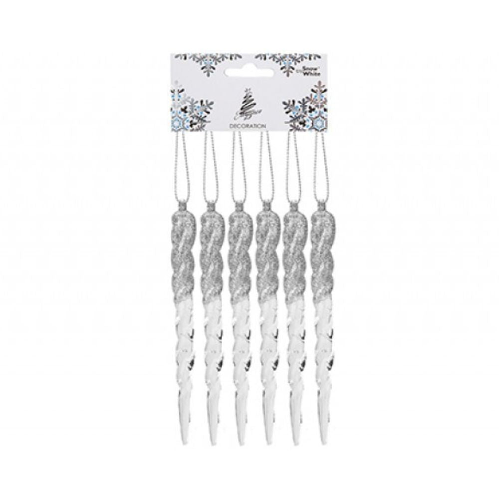 Set Of 6 Hanging Acrylic Icicles Glitter Decoration