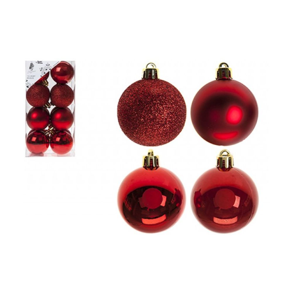 Set Of 16 Hanging Red Christmas Baubles