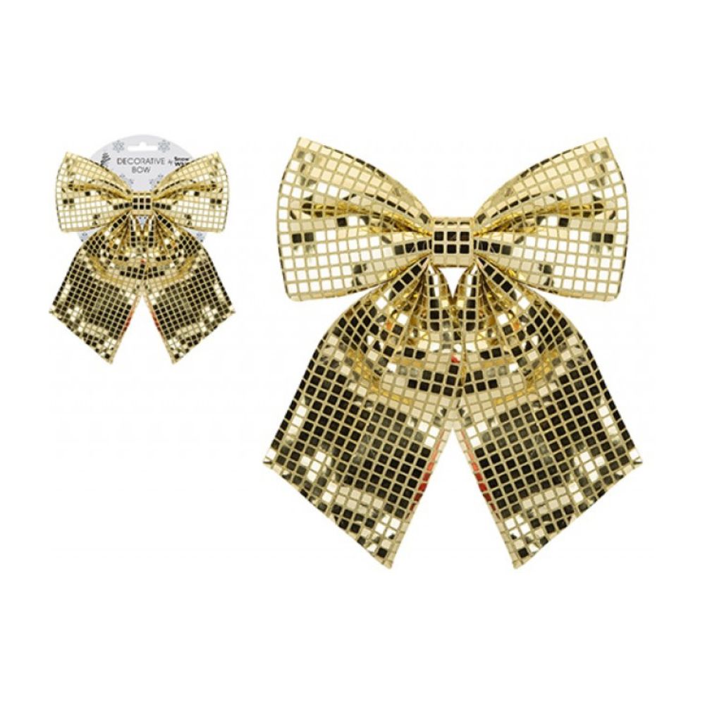 Large Shiny Disco Gold Bow Decoration