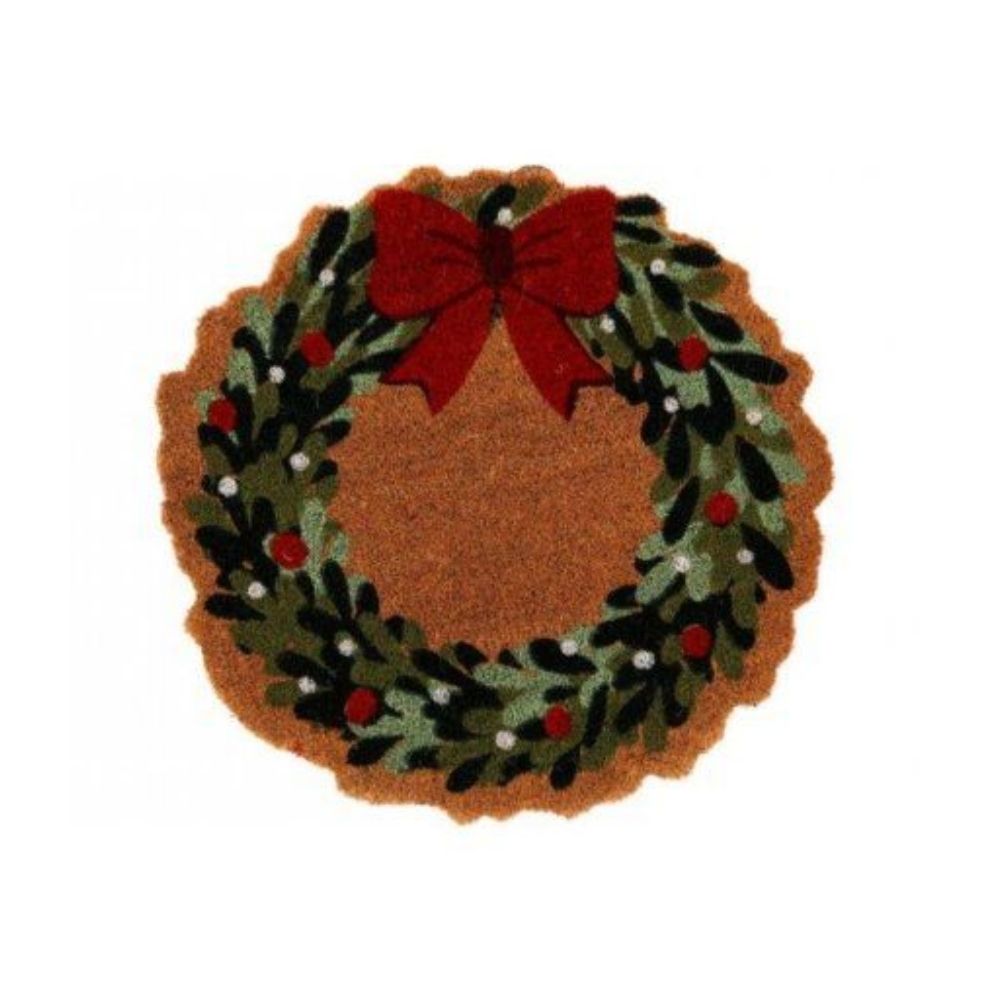 Festive Round Christmas Wreath Doormat