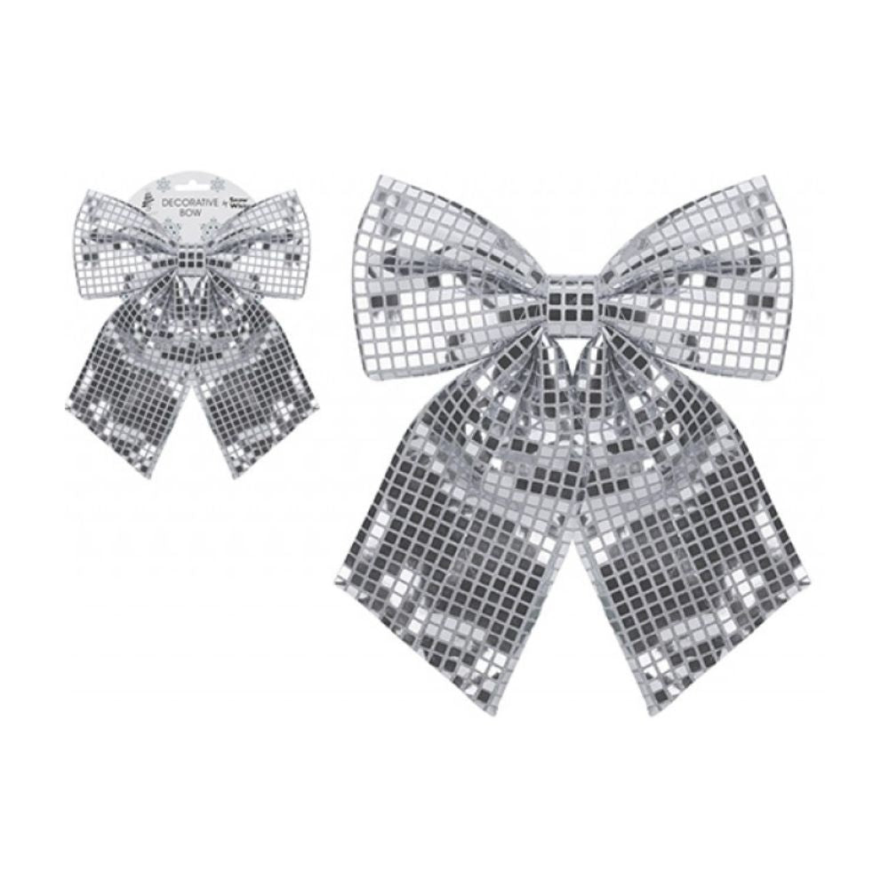 Large Shiny Disco Silver Bow Decoration