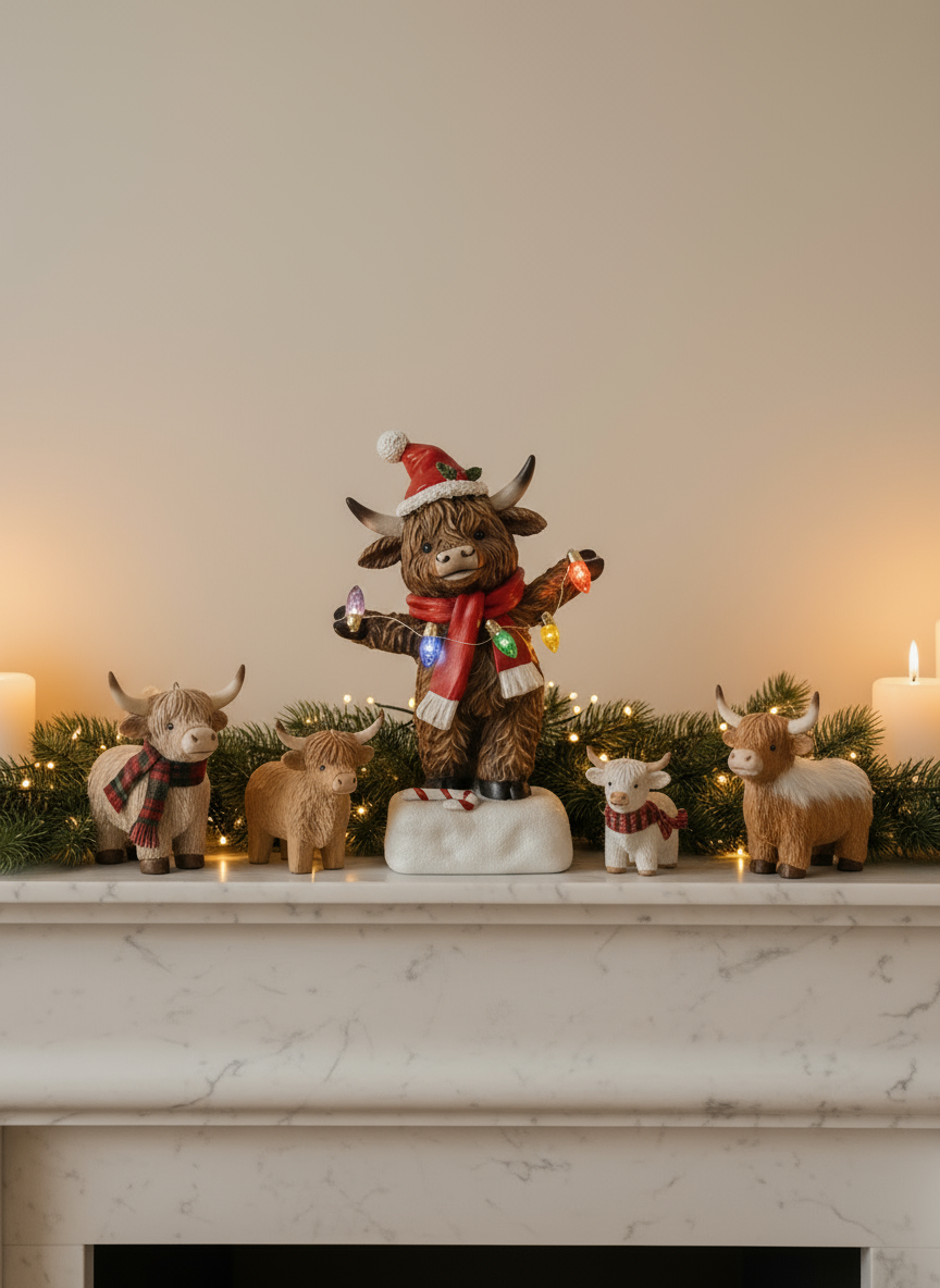 Christmas Highland Cow Bow With Lights