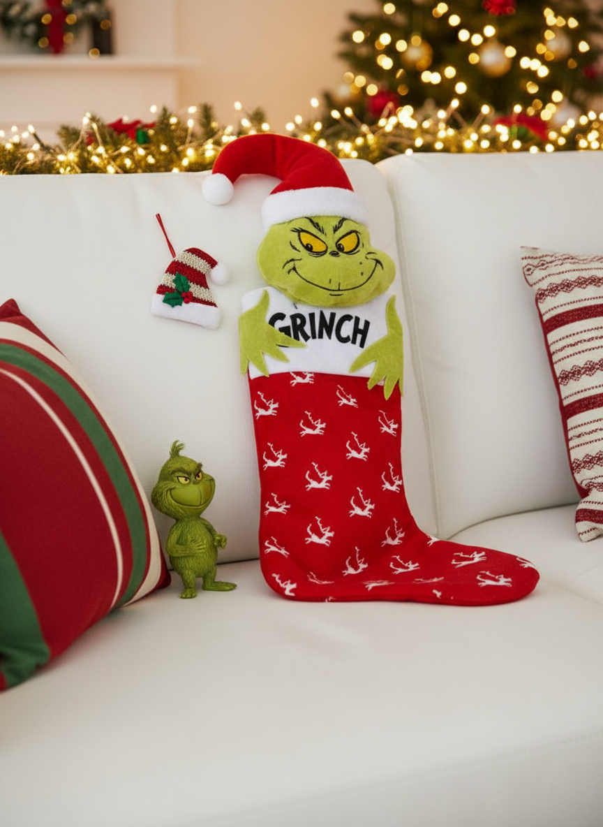 Hanging 3D Grinch Head Stocking