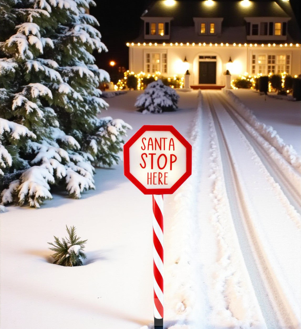 Standing Santa Stop Here LED Sign