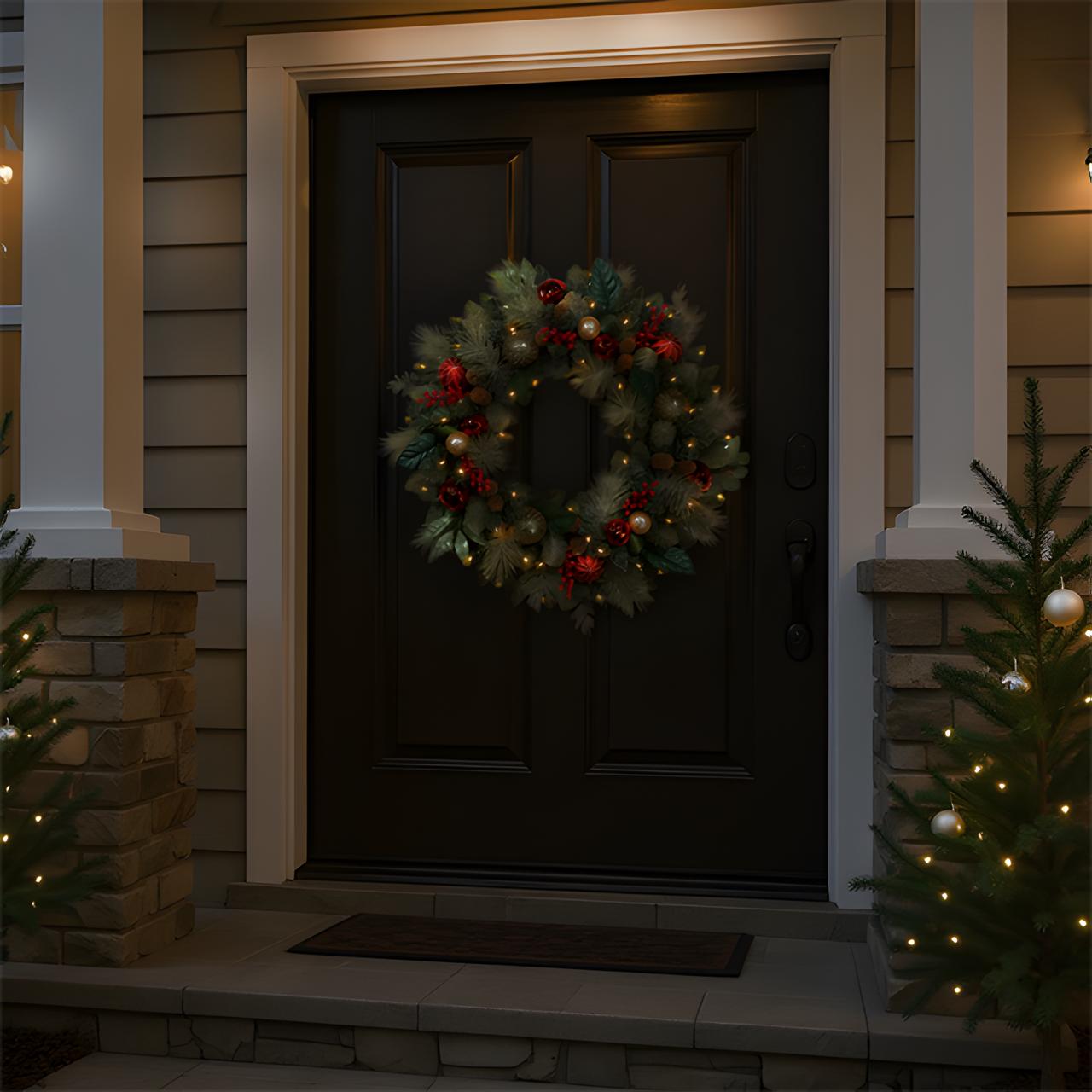30-Inch Pre-Lit Luxury Red Decorated Wreath
