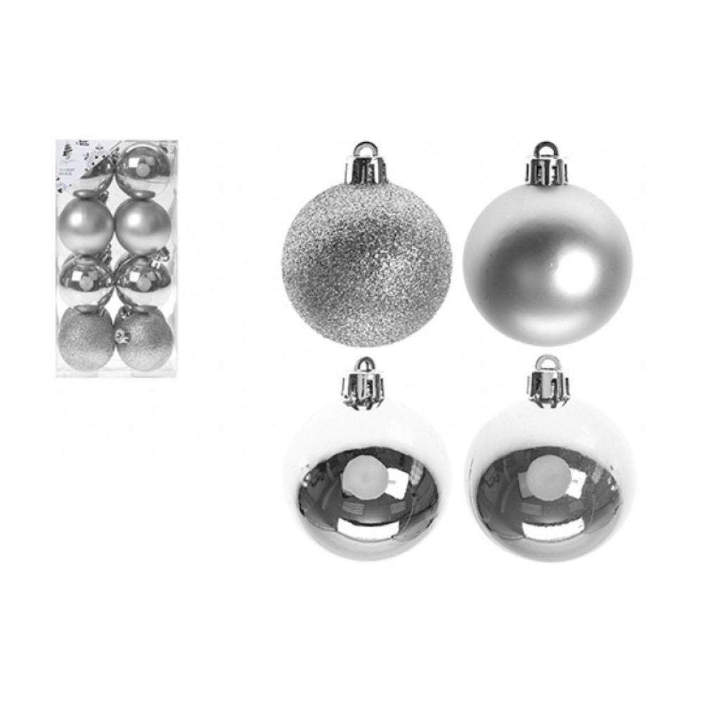 Set Of 16 Hanging Silver Christmas Baubles