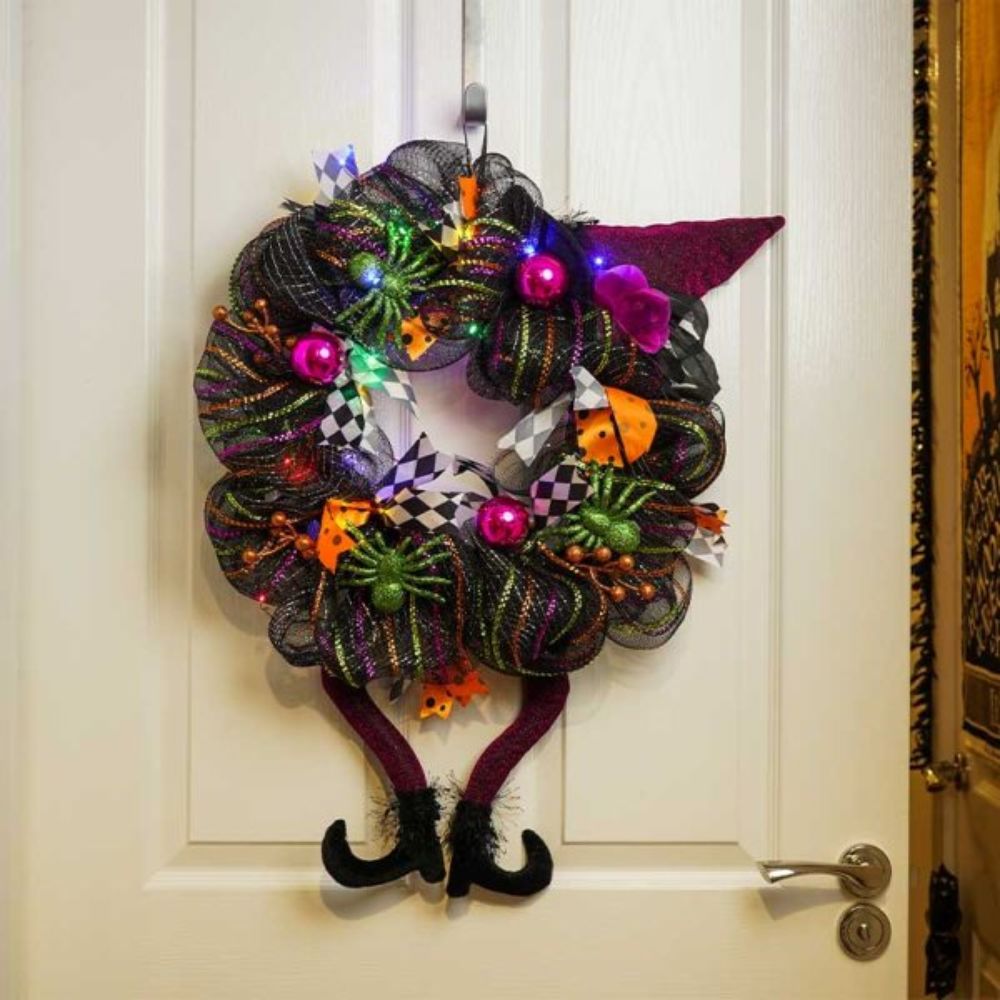 Light-Up Hanging Halloween Witch Wreath