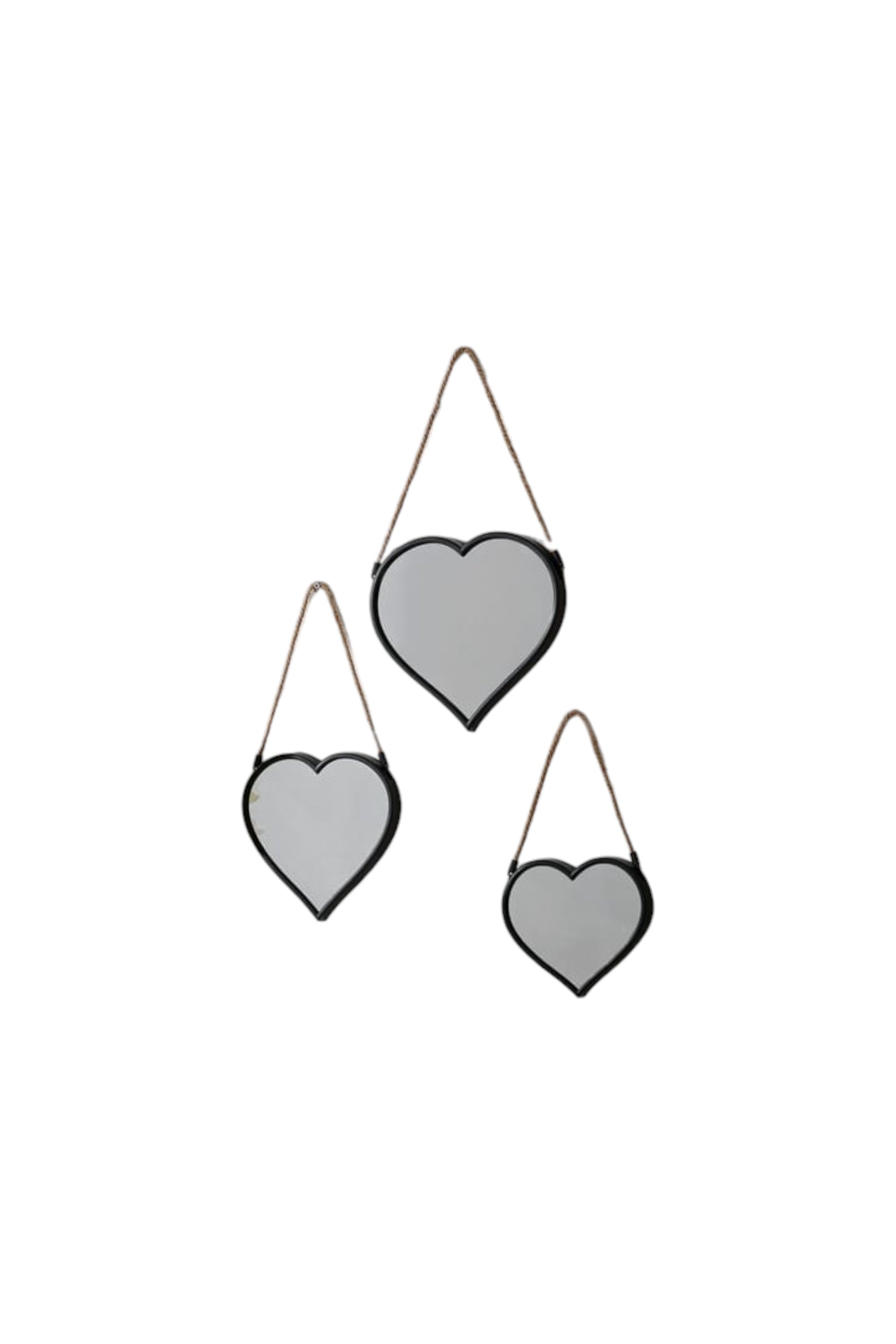 Set Of 3 Black Heart Shaped Mirrors