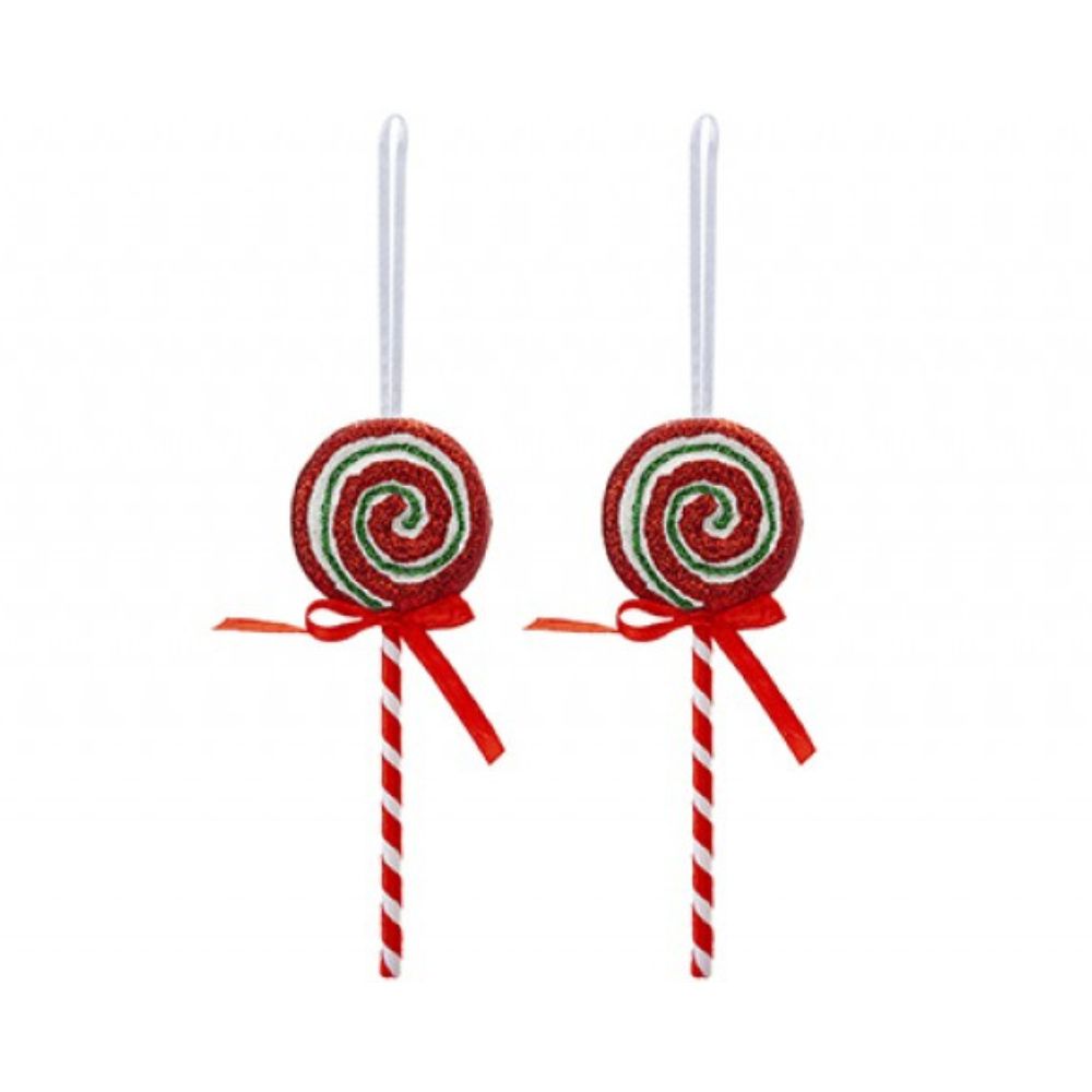 Set Of 2 Hanging Candy Cane Lollipop Decoration
