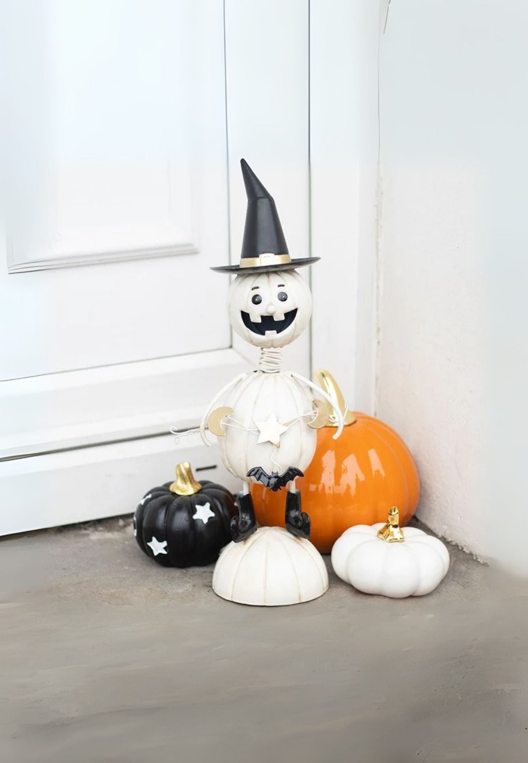 White Pumpkin Man Witch Hat Ornament