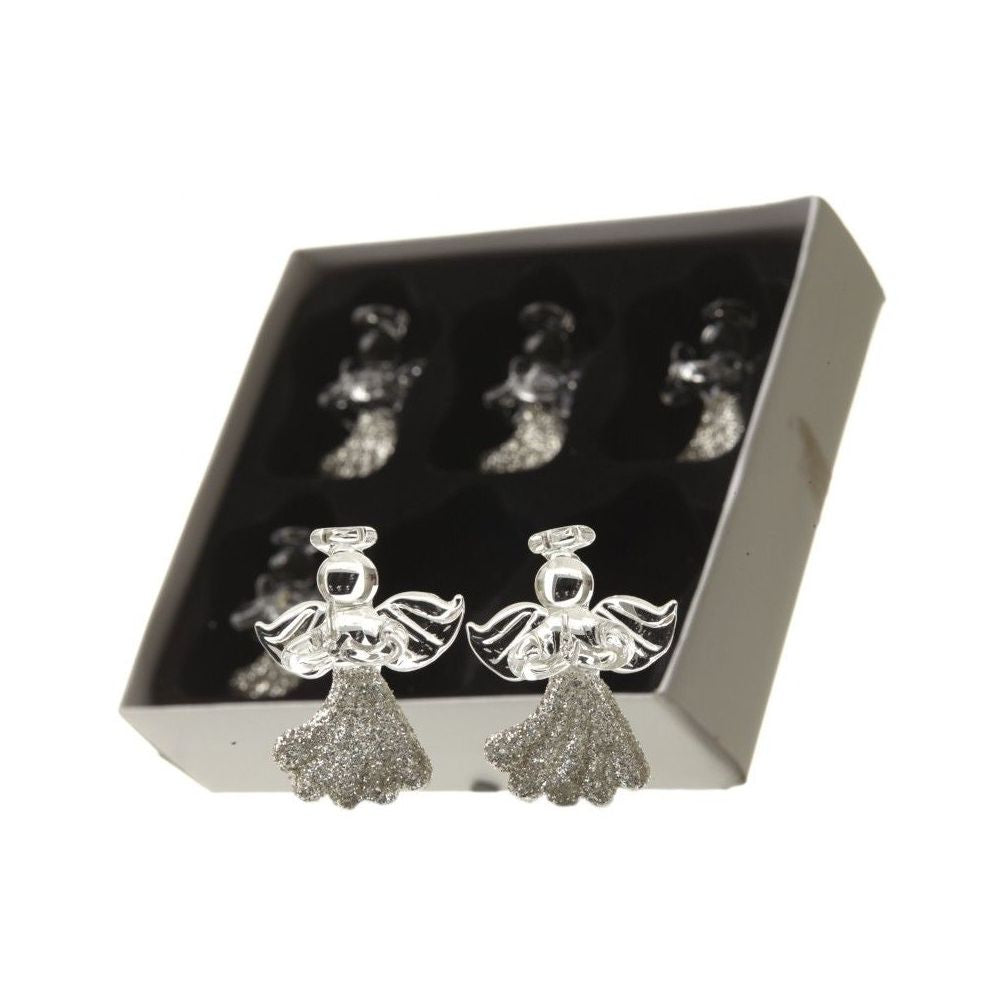 Set Of 6 Hanging Glitter Glass Angels