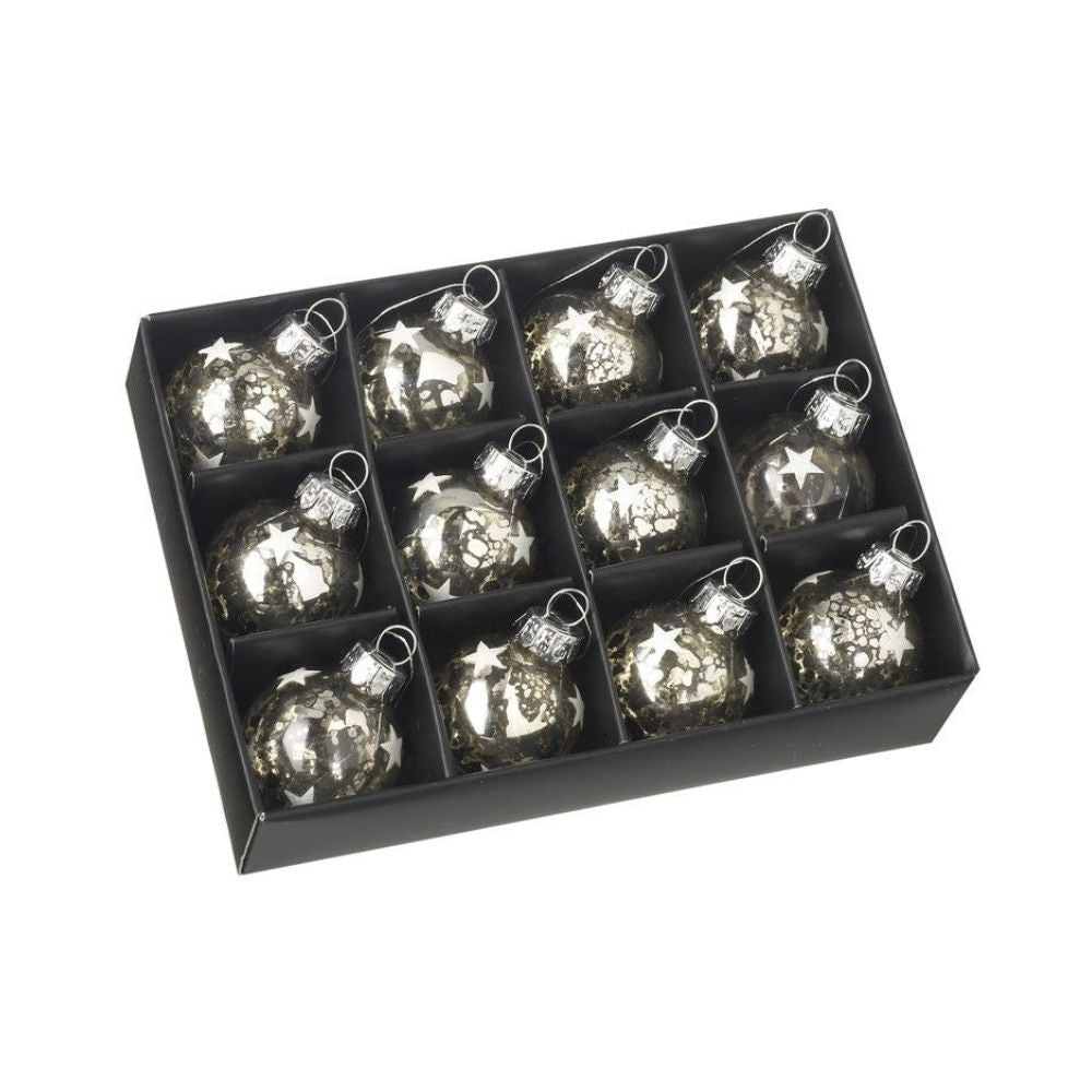 Set Of 12 Glass Gold Star Baubles