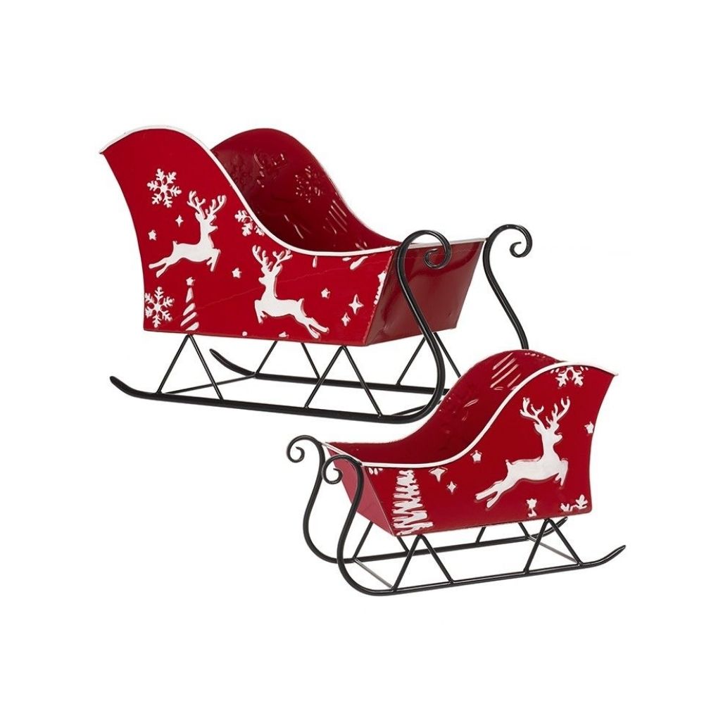 Set Of 3 Reindeer Santa Sleigh Set