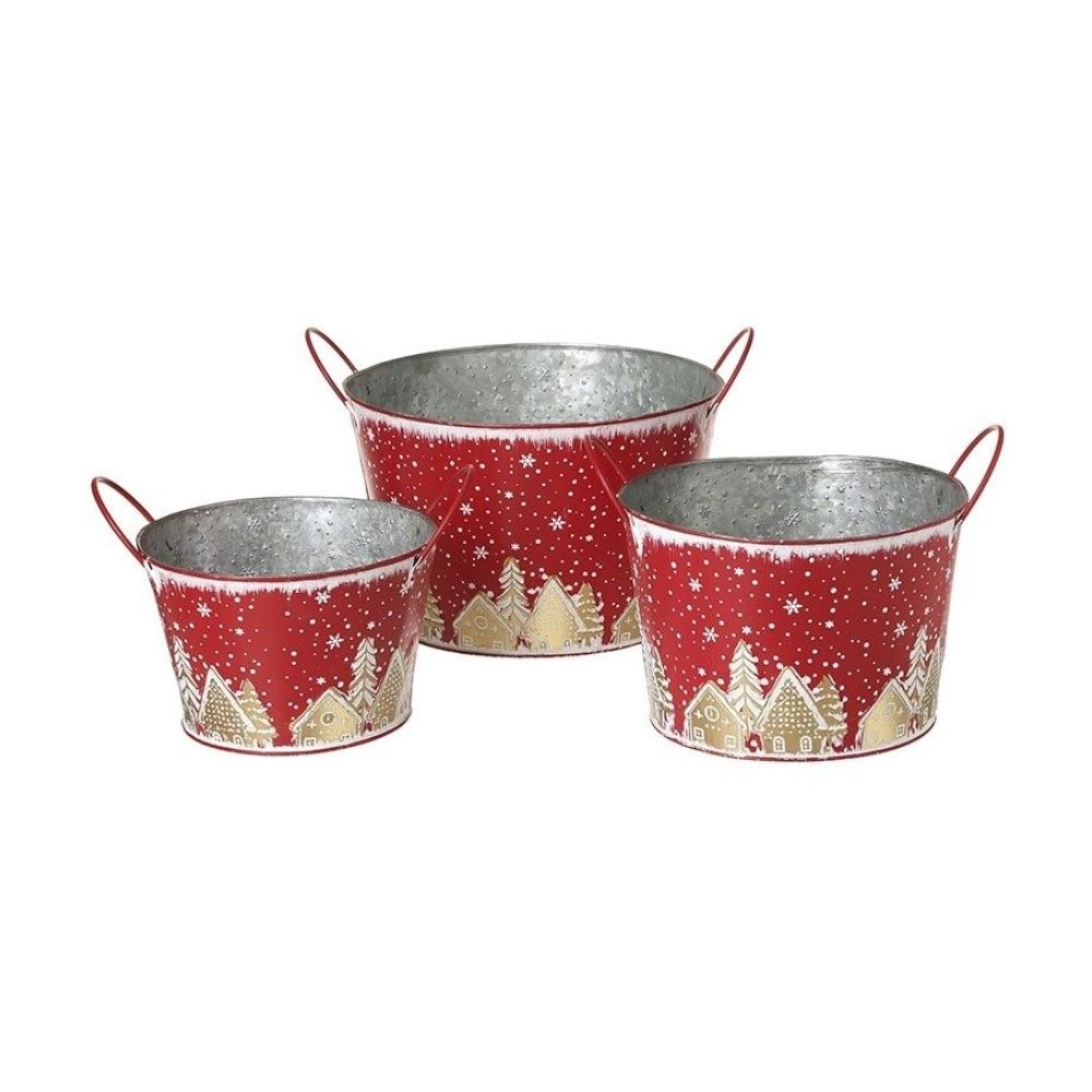 Set Of 3 Gingerbread Festive  Buckets