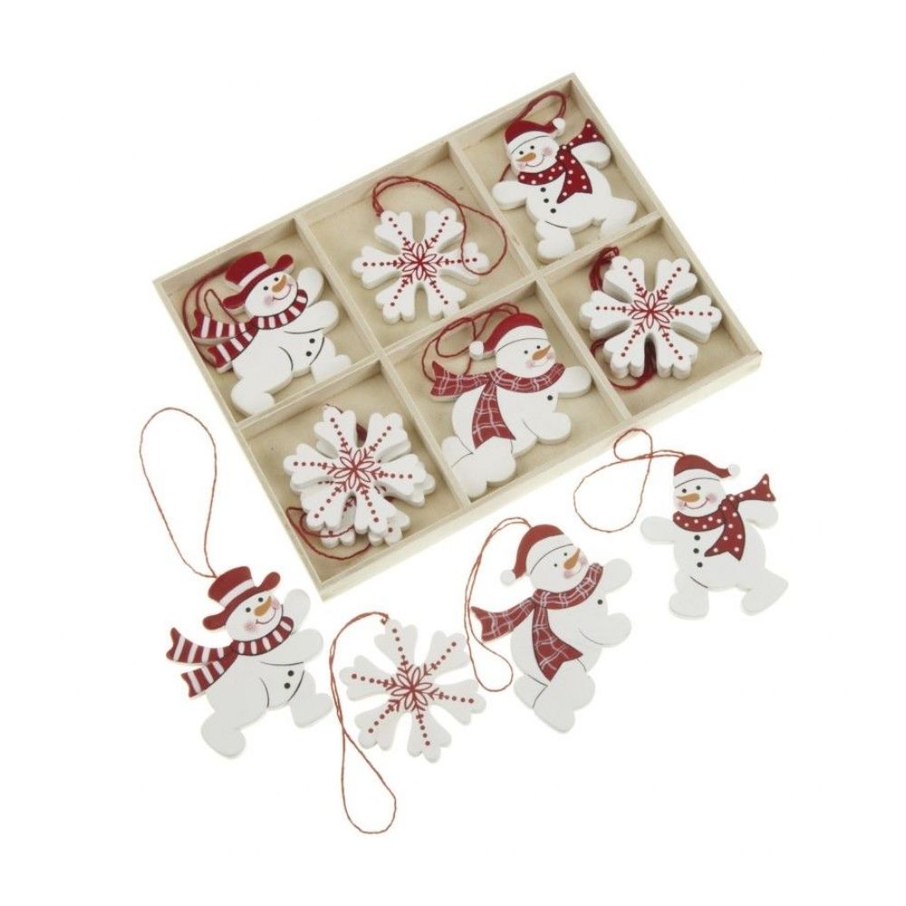 Wooden Snowflake Snowman Hanging Decoration