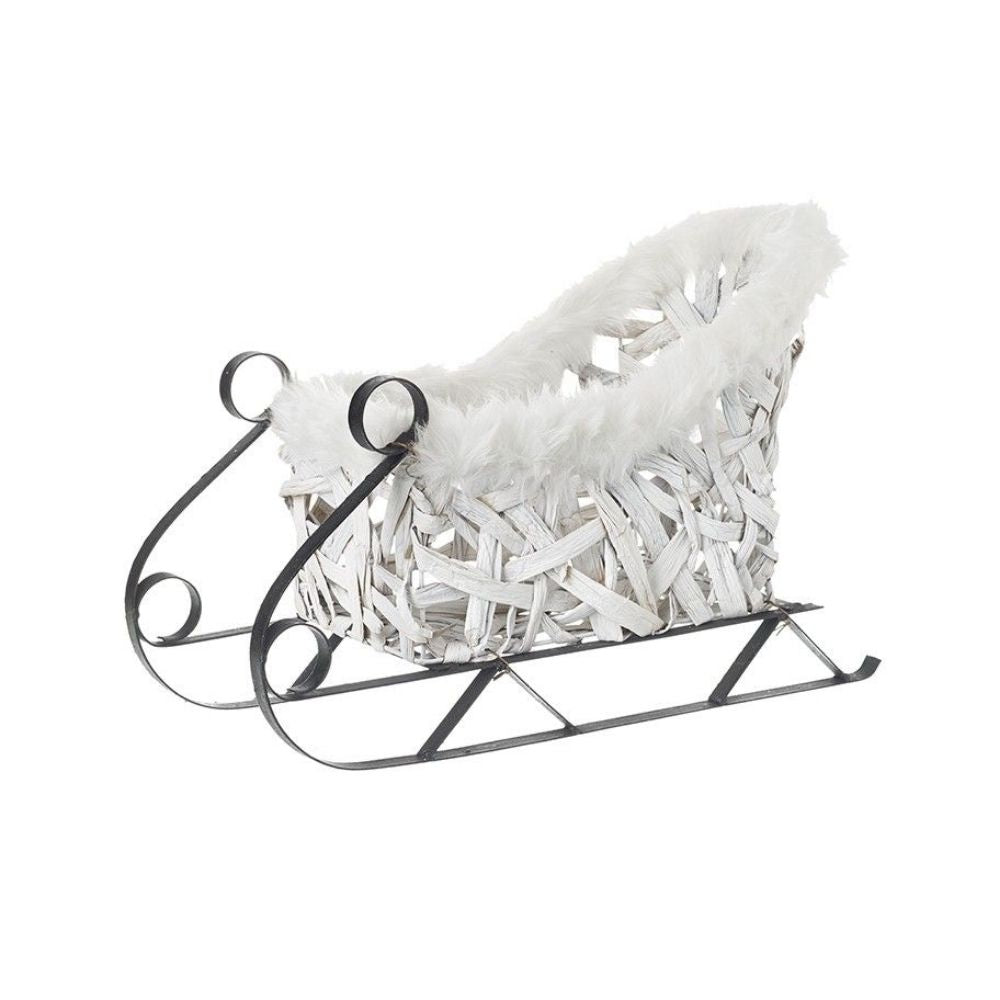 Wooden Faux Fur Elegant Sleigh Decoration