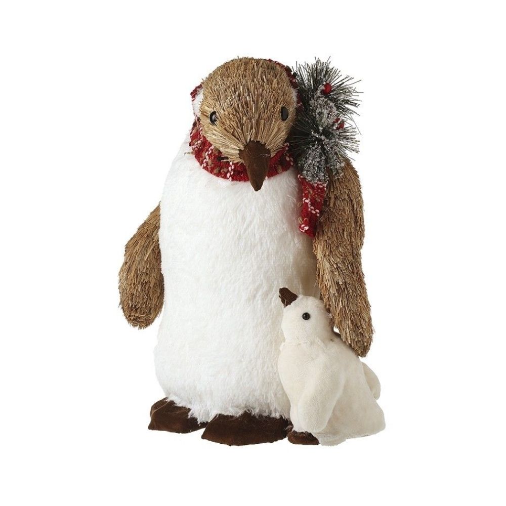 Standing Straw Penguin With Chick Christmas Dec