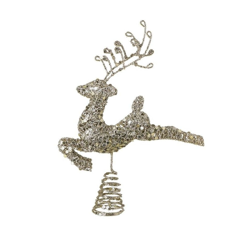 Gold Leaping Sequin Deer Tree Topper