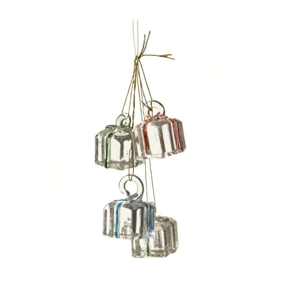 Set Of 3 Hanging Glass Presents Tree Decor