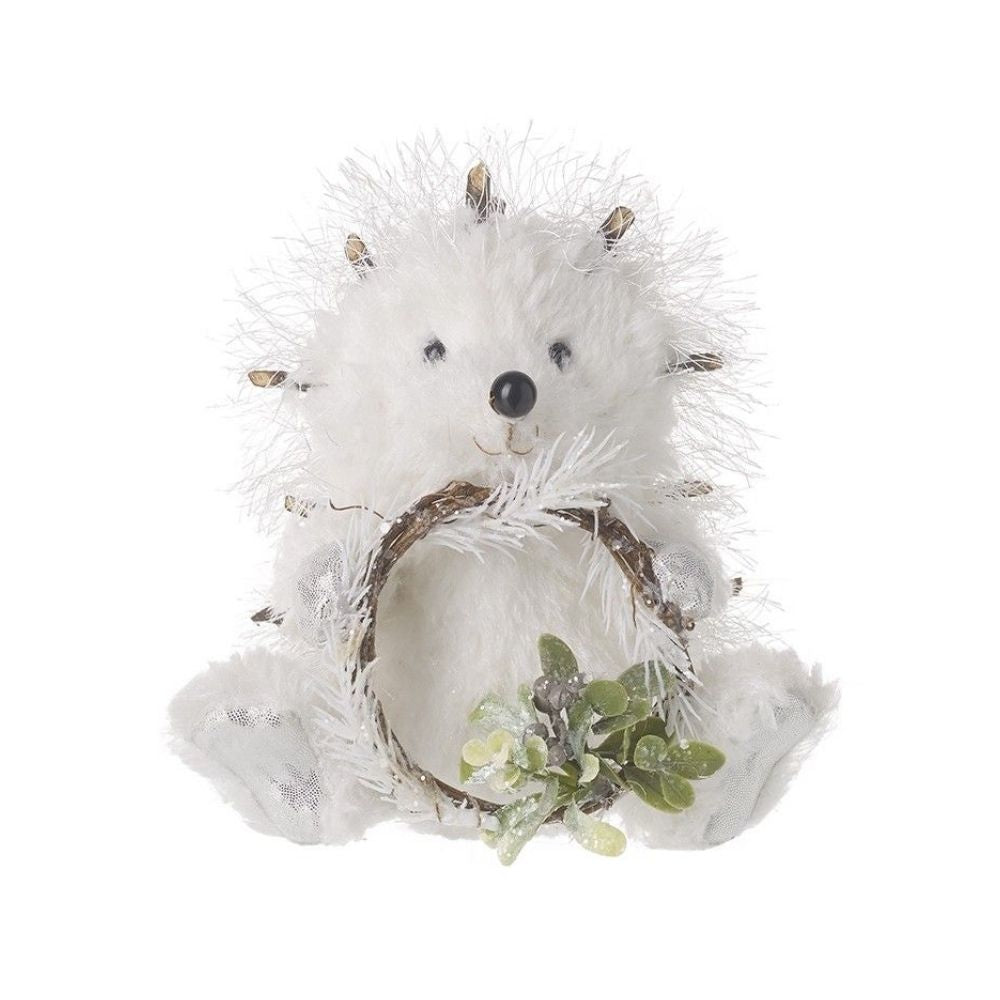 Sitting Fluffy Nordic Hedgehog with Wreath