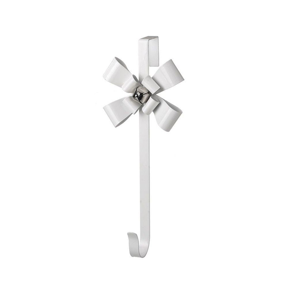 White Bow Christmas Door Wreath Hanger