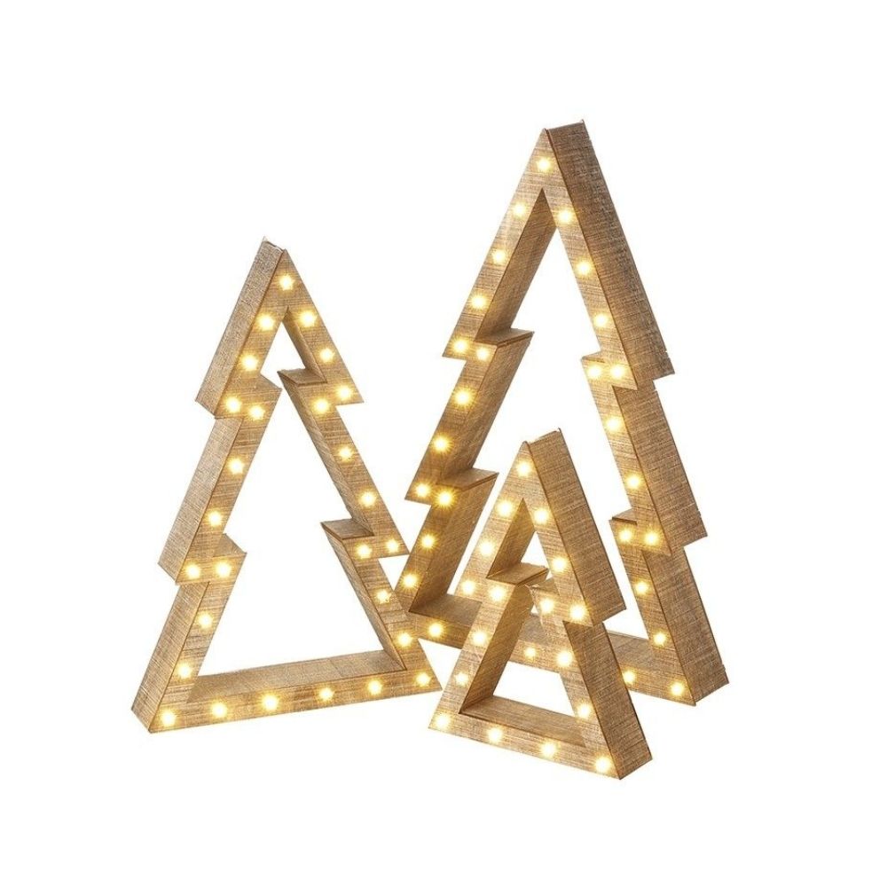 Set Of 3 Wooden Light Up Nested Trees
